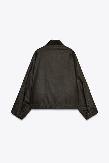 WAXED JACKET WITH CORDUROY COLLAR ZW COLLECTION - Khaki by Zara - Image 5