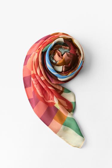 Zara MODAL SILK FLORAL PRINT SCARF - Multicolored