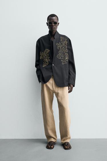 BLAZER RELAXED FIT BORDADOS CONTRASTE - Azul de Zara