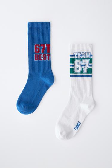 LOT DE DEUX CHAUSSETTES HAUTES NUMÉROTÉES - Bleu roi de Zara - Image 3
