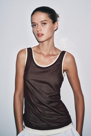 CAMISETA DOBLE TIRANTES - Marrón de Zara