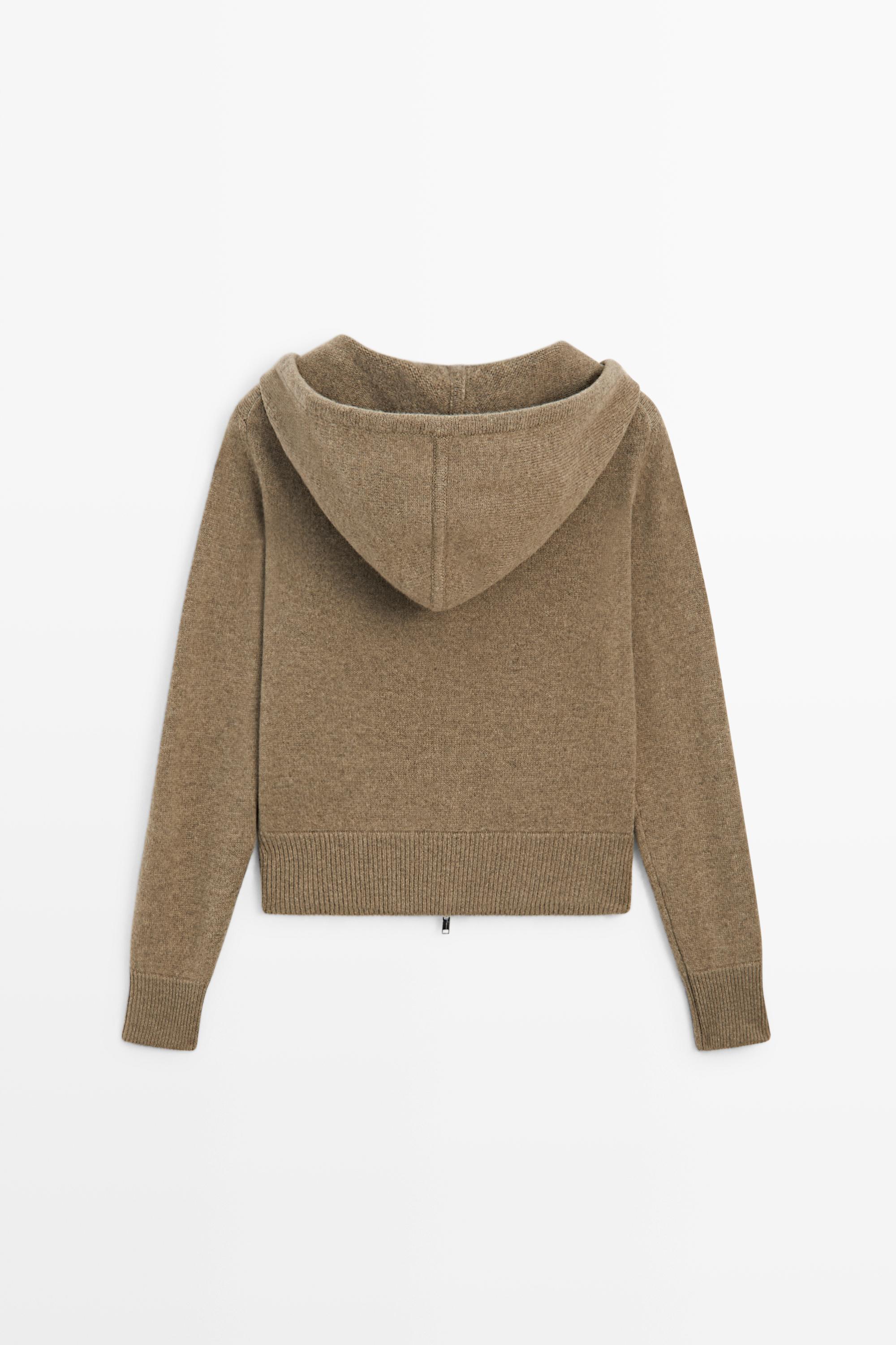 Wool blend hooded knit cardigan