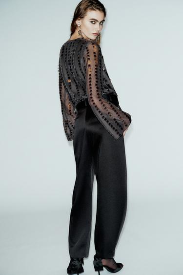 PANTALON BARREL SATINÉ AVEC CEINTURE - Noir de Zara - Image 4