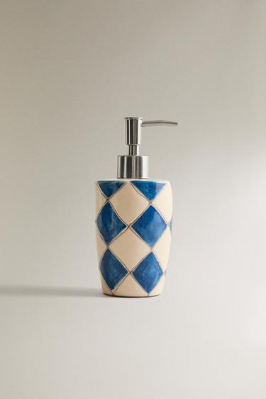 Zara BLUE DIAMOND CERAMIC SOAP DISPENSER - Blue / White - Image 0