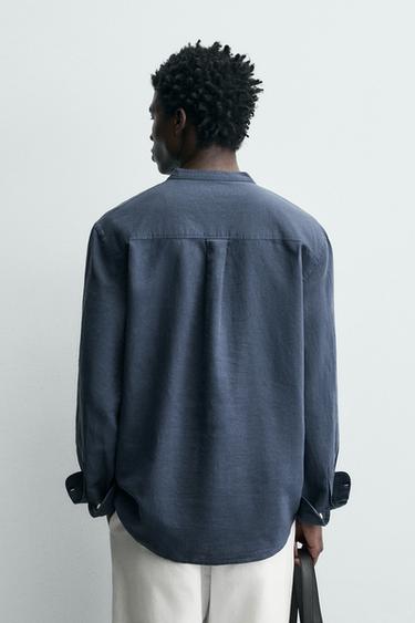 CHEMISE EN LIN ET COTON - Bleu profond de Zara - Image 2