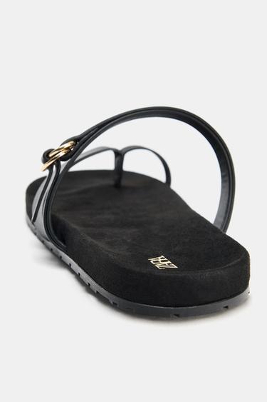 SANDALES PLATES À BRIDES EN CUIR - Noir de Zara - Image 5