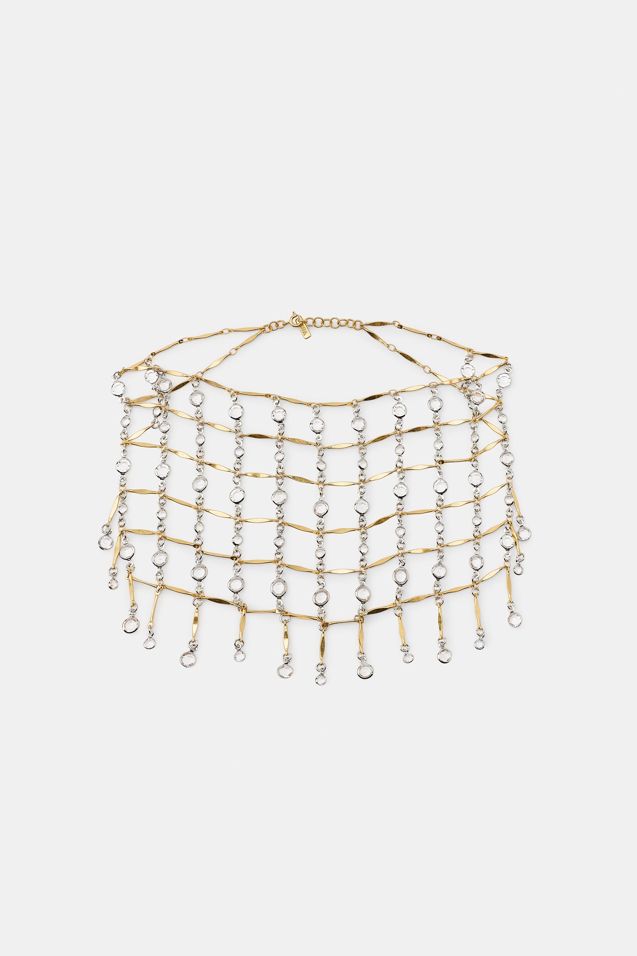 METALLIC JEWEL NECKLACE — Gold / Silver
