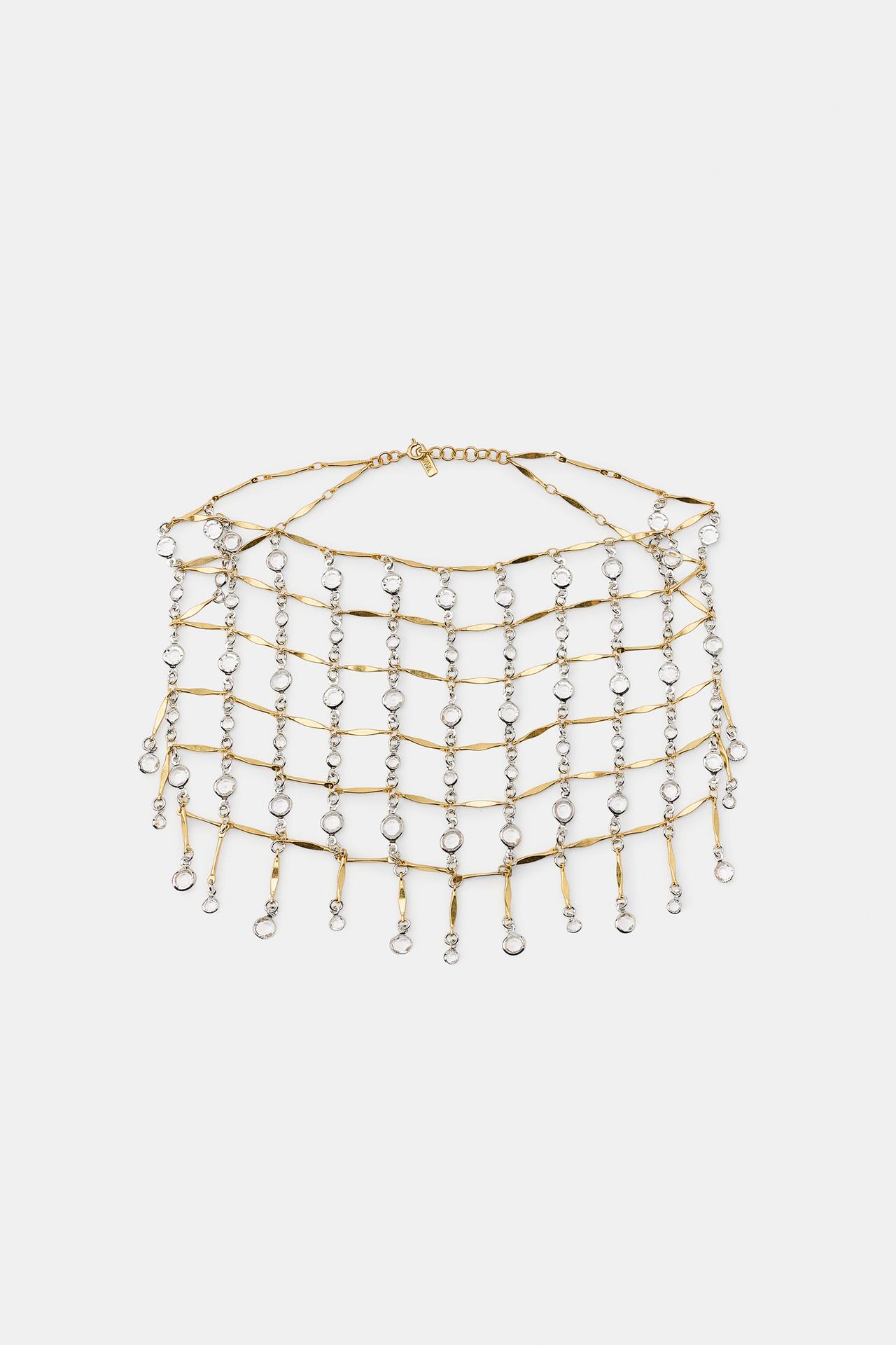 METAL AND JEWEL NECKLACE — Gold / Silver
