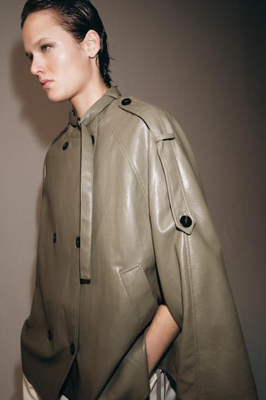 ZW COLLECTION FAUX LEATHER CAPE JACKET - Taupe grey by Zara