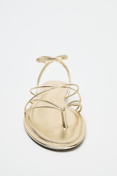 GOLD STRAPPY FLAT SANDALS - Gold by Zara - Image 4