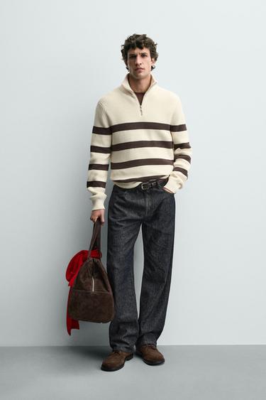 PURL KNIT ZIP-UP JUMPER - Ecru / Brown by Zara - Image 0