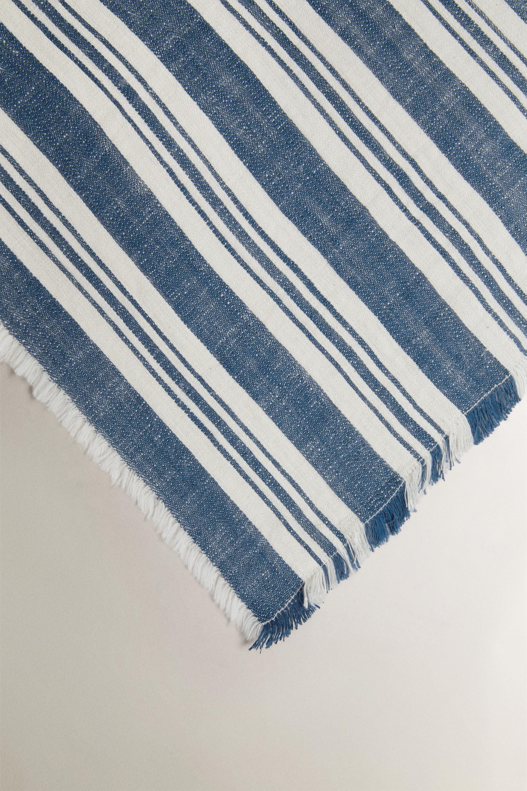 STRIPED COTTON BLANKET — Blue