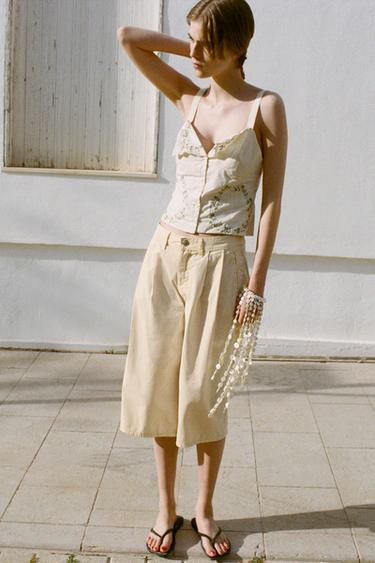 EMBROIDERED POPLIN TOP - Beige by Zara - Image 3