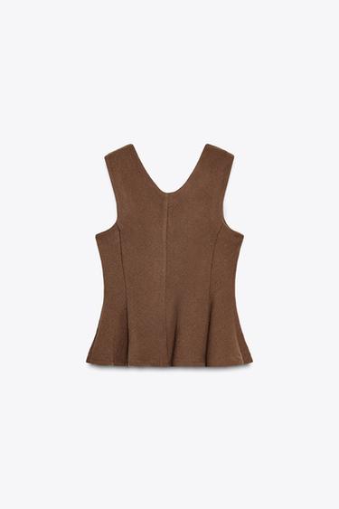 TEXTURED PEPLUM TOP - Brown by Zara