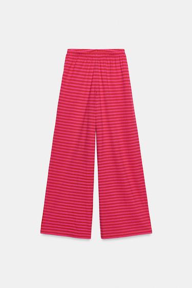 STRIPED COTTON AND LINEN TROUSERS - Pink / Lilac by Zara - Image 4