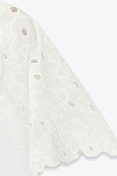 T-SHIRT MANCHES BRODÉES - Blanc de Zara - Image 6