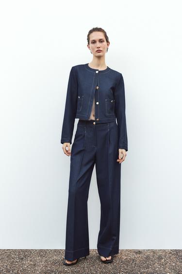 BLAZER CORTO PESPUNTES CONTRASTE - Índigo de Zara