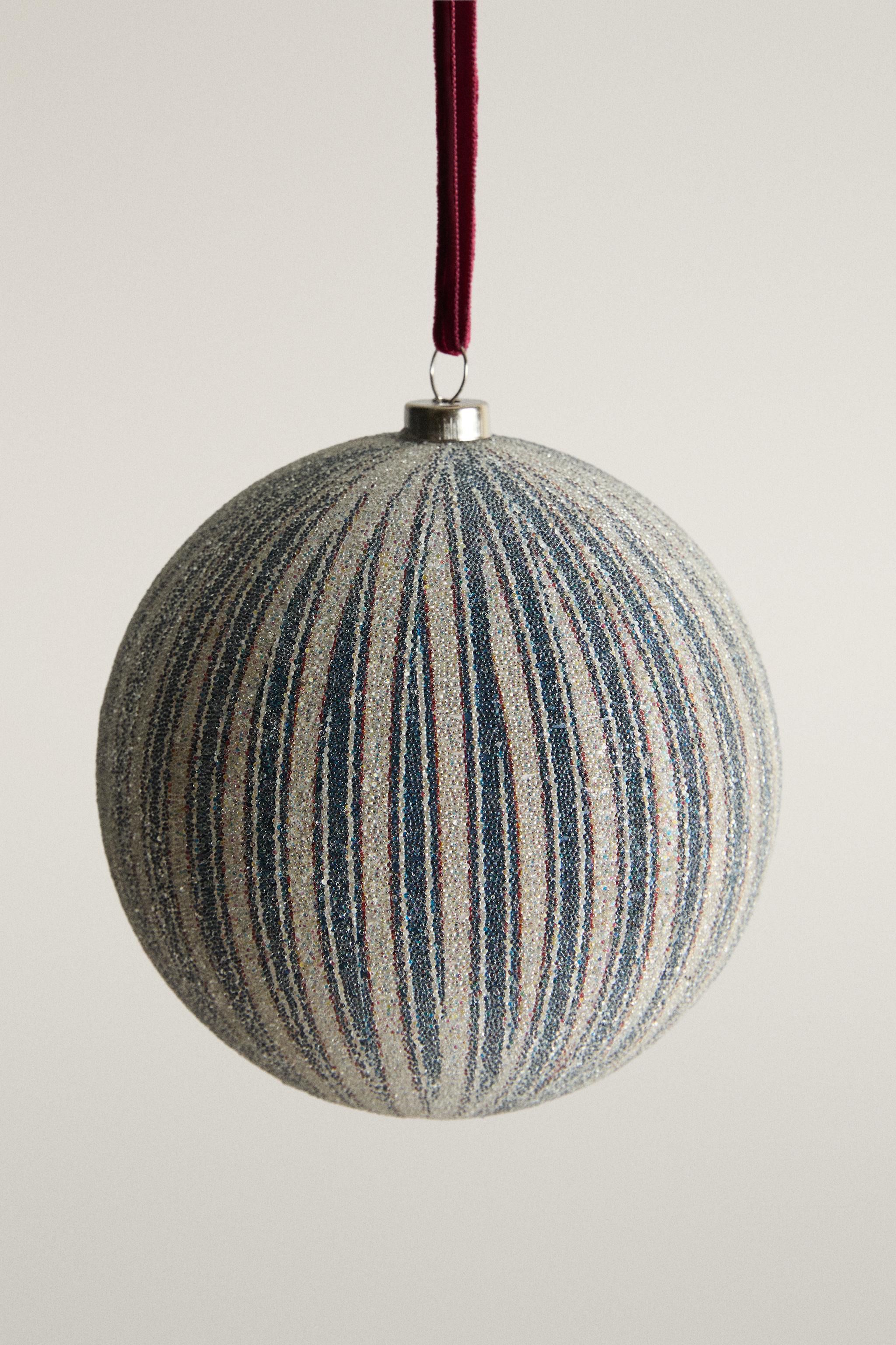 DÉCORATION SAPIN SPHÈRE VERRE RAYURES NOËL