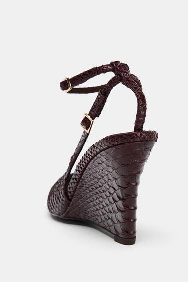 EMBOSSED WEDGE SHOES - Burgundy Red by Zara - Image 3