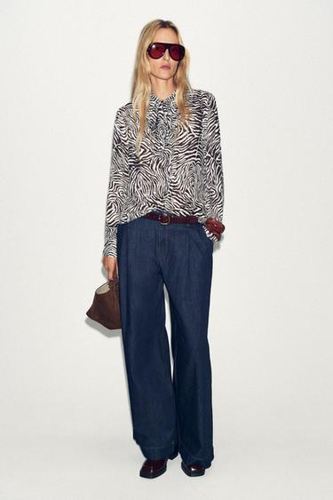 Zara ANIMAL PRINT BOW BLOUSE - Zebra - Image 0