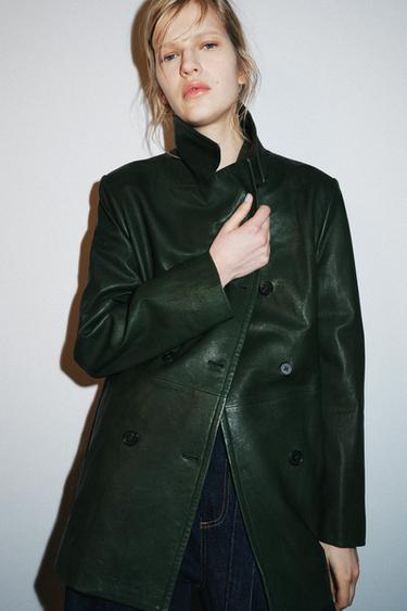 DOUBLE-BREASTED LEATHER BLAZER ZW COLLECTION LIMITED EDITION - Bottle green by Zara