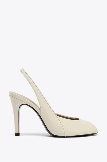 LEATHER HEELED SANDALS WITH OPENING DETAIL - Ecru White by Zara
