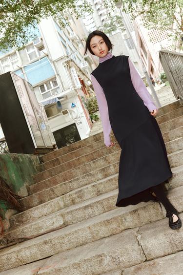 Zara 不對稱中長版洋裝 - 黑色