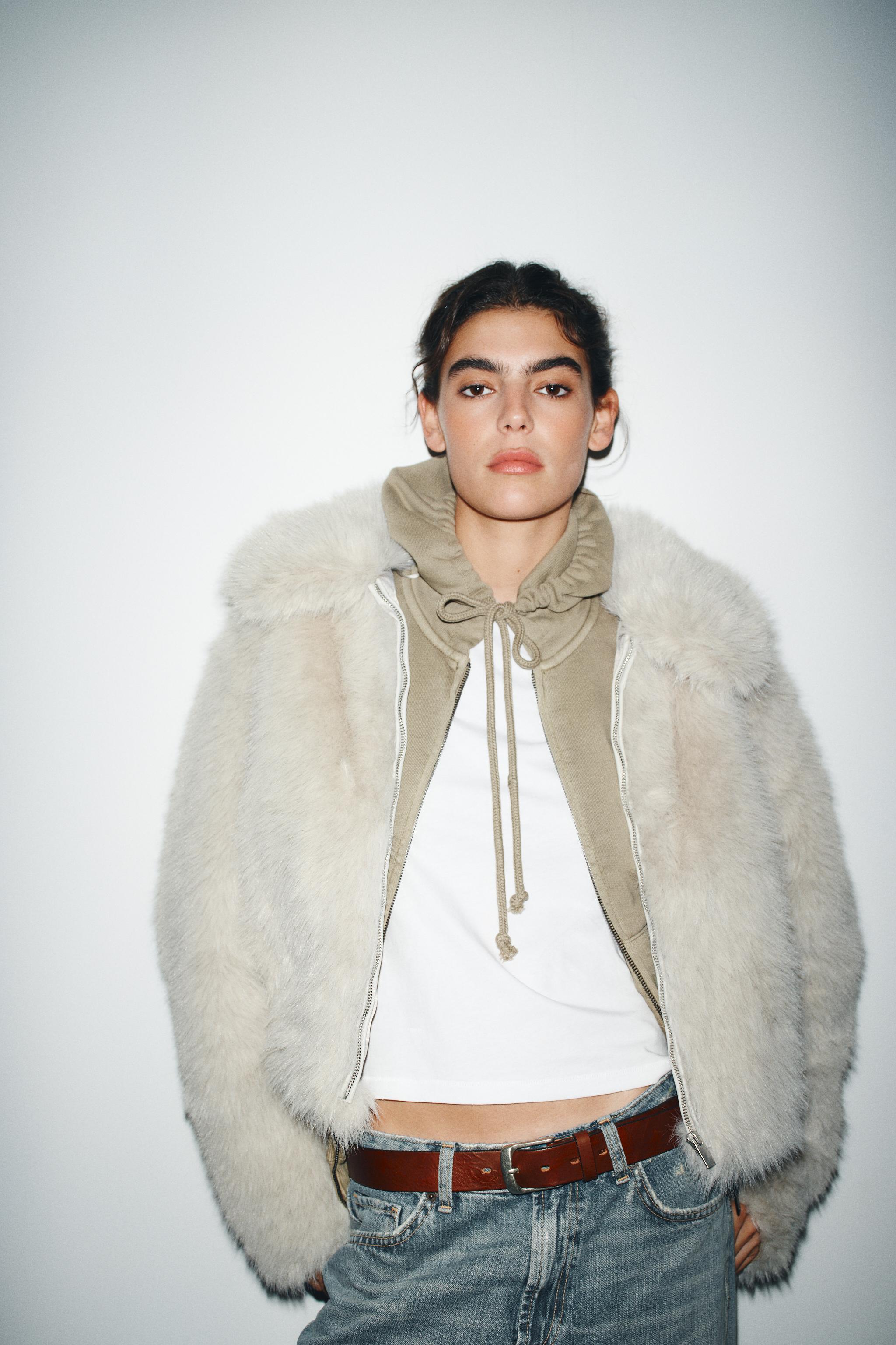 FAUX FUR ZIP-UP SHORT COAT - Gray | ZARA United States