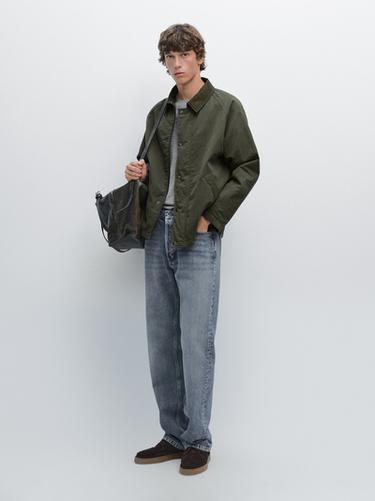 Veste avec col en cuir - Vert de Zara - Image 0