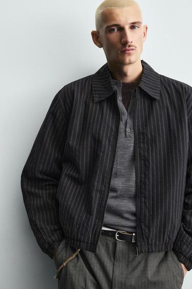 VESTE COURTE AJUSTÉE À RAYURES - Bleu de Zara - Image 4