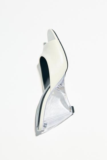 TRANSPARENTE KEILPANTOLETTE AUS LEDER - Gebrochenes Weiß von Zara