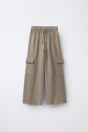 ШТАНИ WIDE LEG КАРГО З ЕФЕКТОМ ПРАННЯ - Верблюжий Zara - Зображення 0