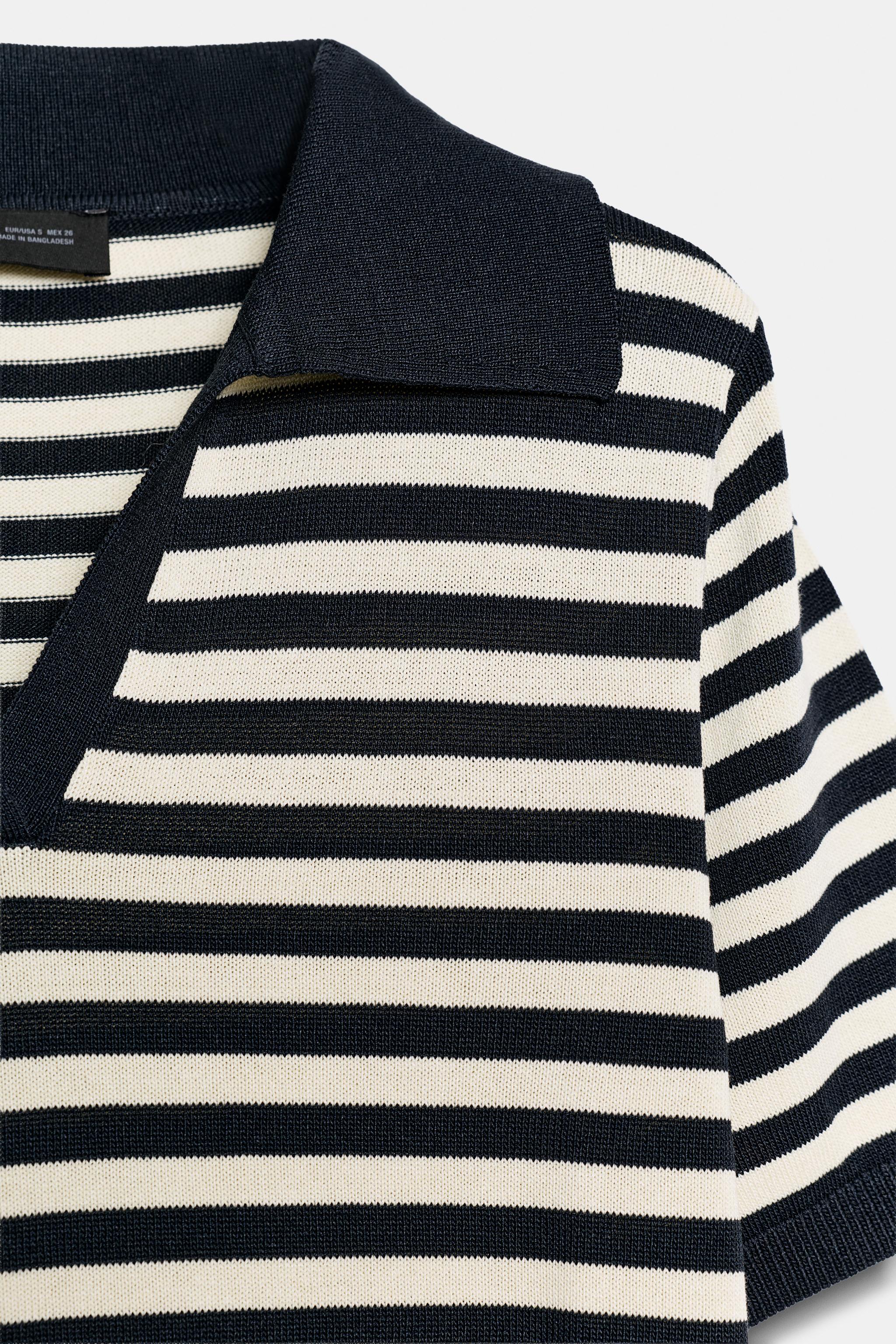 Zara STRIPED SHORT SLEEVE KNIT POLO — фото 9