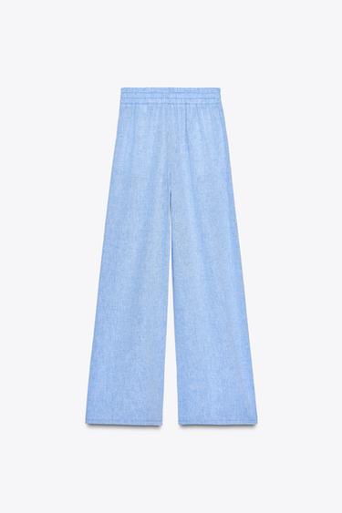 PANTALON LARGE AVEC LIN - Bleu de Zara - Image 5