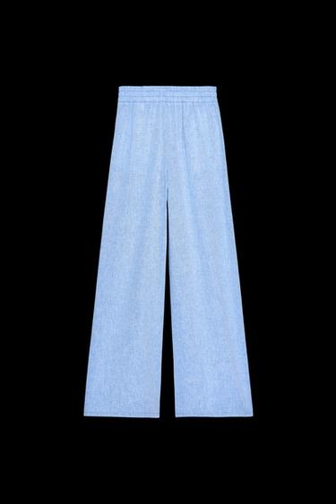 WEITE HOSE MIT LEINEN - Blau von Zara
