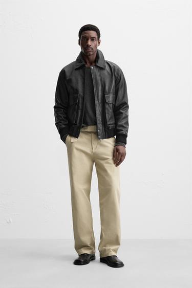 Zara POCKET LEATHER JACKET - Black