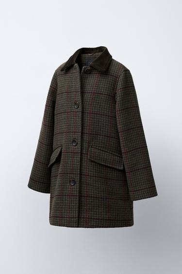 MANTEAU EN DRAP À CARREAUX AVEC LAINE - Marron foncé de Zara - Image 1