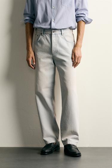 Zara BAGGY CROPPED FIT JEANS - Light blue