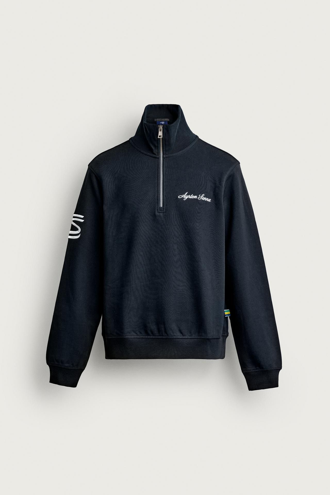 AYRTON SENNA © SENNA BRANDS EMBROIDERED QUARTER-ZIP SWEATSHIRT — Navy blue