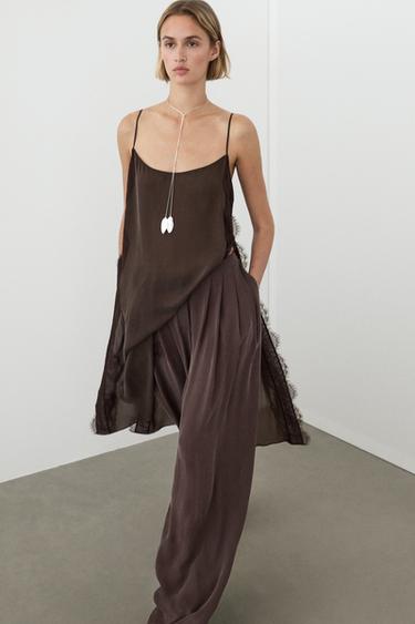Zara Total look camisole dress with lace detail - Chocolate
