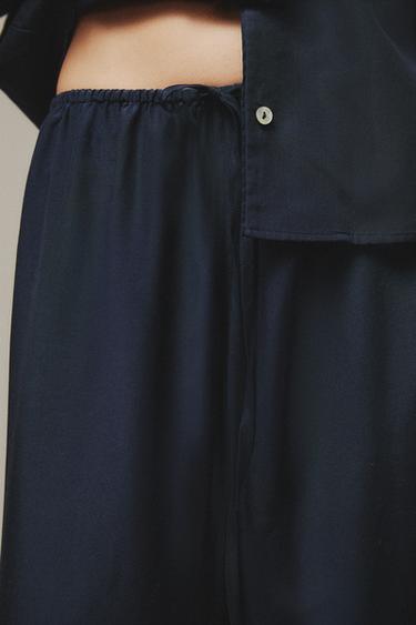 PANTALON SOIE ET COTON - bleu marine de Zara - Image 5