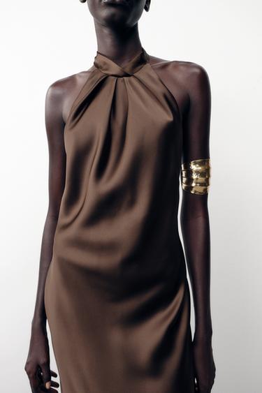 HALTER MIDI DRESS - Brown by Zara