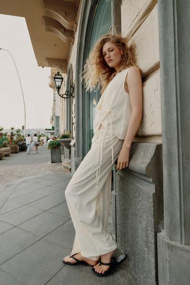 ENSEMBLE TOP FLUIDE ET PANTALON PARÉO CROISÉ - ROSE SAUMON de Zara - Image 2