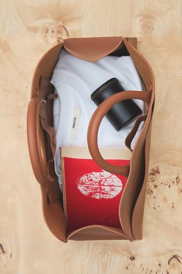 LEATHER MINI TOTE BAG - Brown by Zara