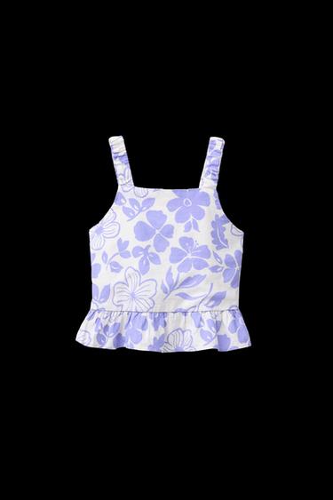 PRINTED LINEN BLEND TOP - Ecru / Blue by Zara - Image 0