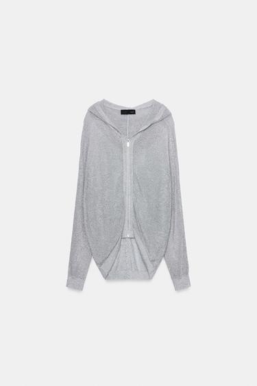 SWEAT À CAPUCHE EN FIL MÉTALLISÉ - Argent de Zara - Image 1
