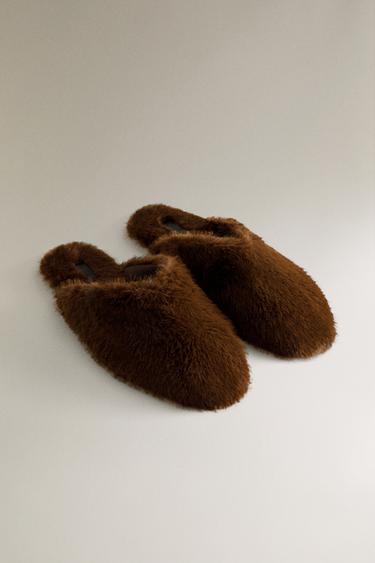 FAUX FUR MULE SLIPPERS - Brown by Zara - Image 1