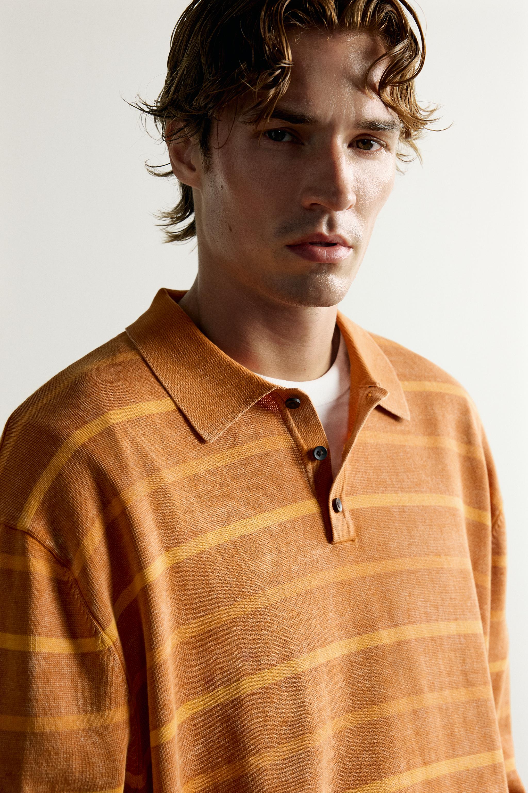 Zara Yıkamalı Çizgili Triko Polo T-Shirt görsel 7