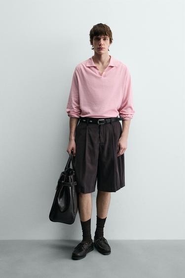 Zara PLEATED WIDE FIT SHORTS - Chocolate