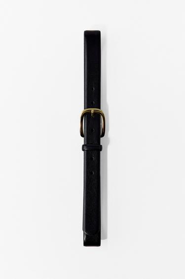 Zara 100% LEATHER BELT WITH SQUARE BUCKLE - Black